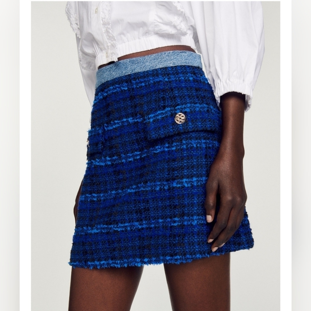 Sandro Cobalt Blue Tweed Mini Skirt Size 6 - Picture 3 of 9